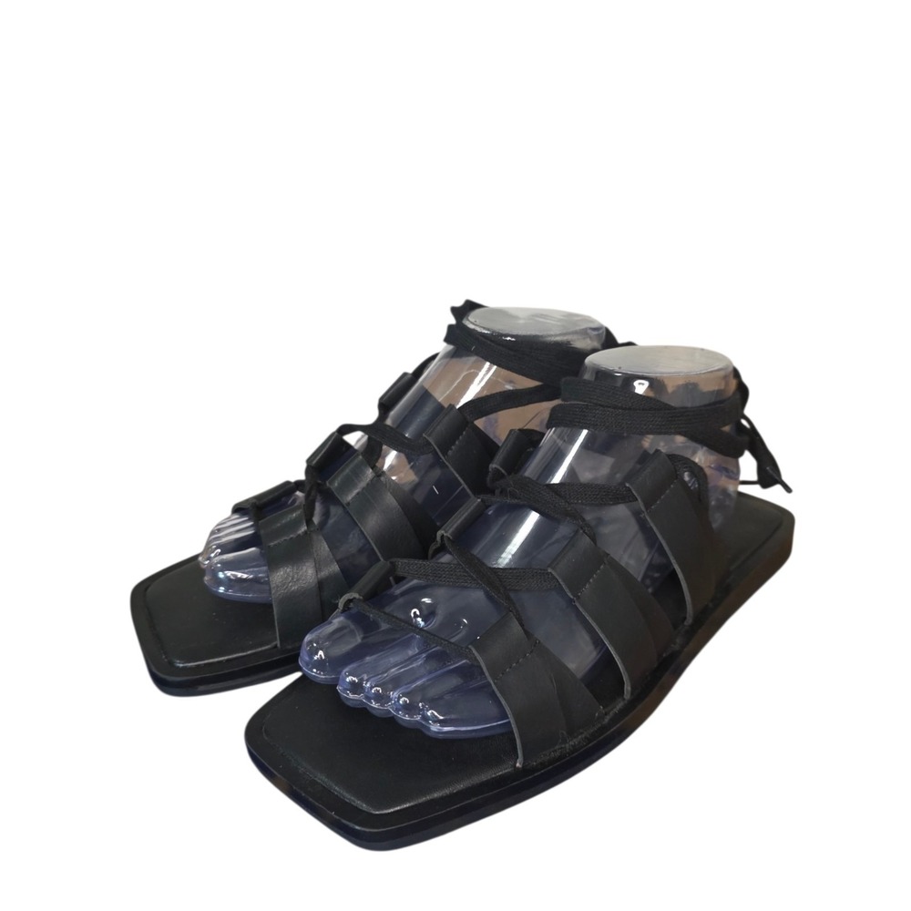 H&M Womens EU 39 US 8.5 Black Strappy Lace Up Gladiator Flat Sandals